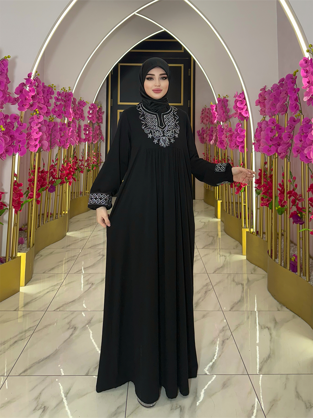 Yozgi ayollar ko‘ylagi shtapel uzun kashta tikilgan Haj va Umra uchun kundalik Al Marva